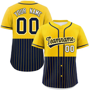 Custom Gold Navy Personalized Half Stripe Design Authentic Baseball Jersey