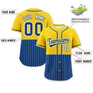 Custom Gold Royal Personalized Half Stripe Design Authentic Baseball Jersey