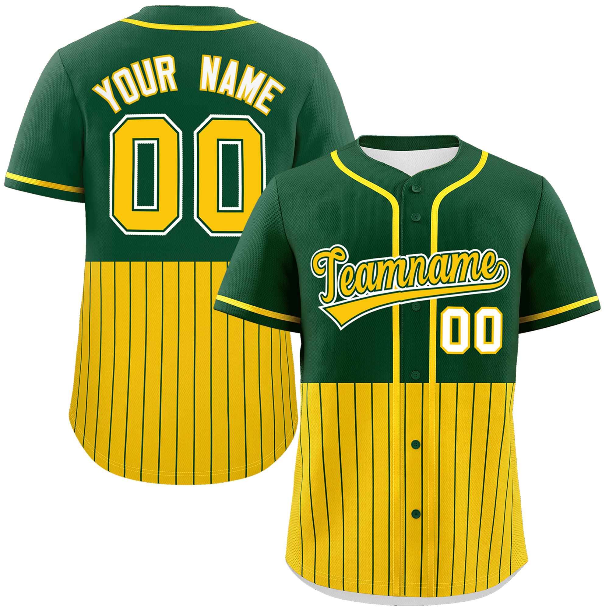 Custom Green Gold Personalized Half Stripe Design Authentic Baseball Jersey