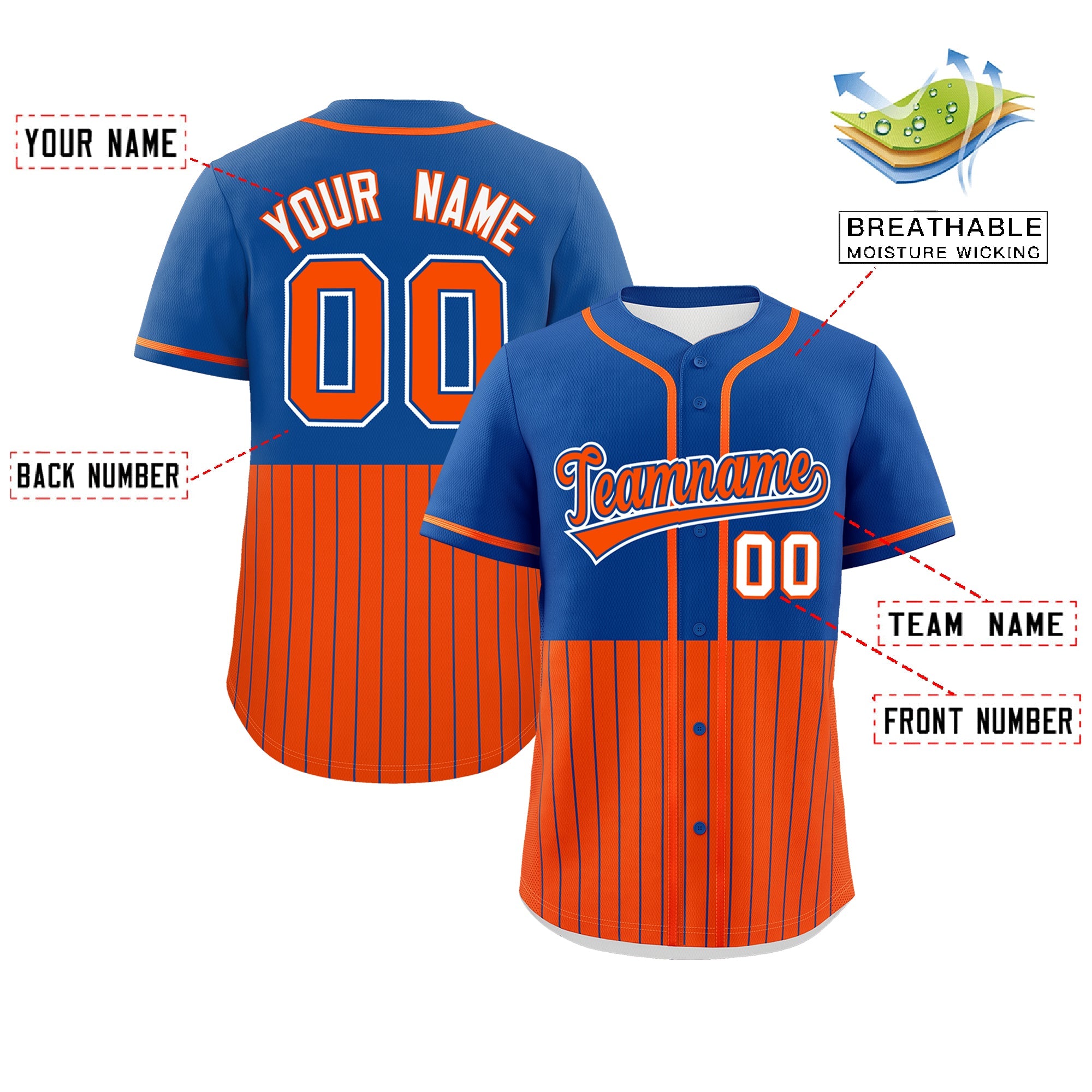 Custom Royal Orange Personalized Half Stripe Design Authentic Baseball Jersey