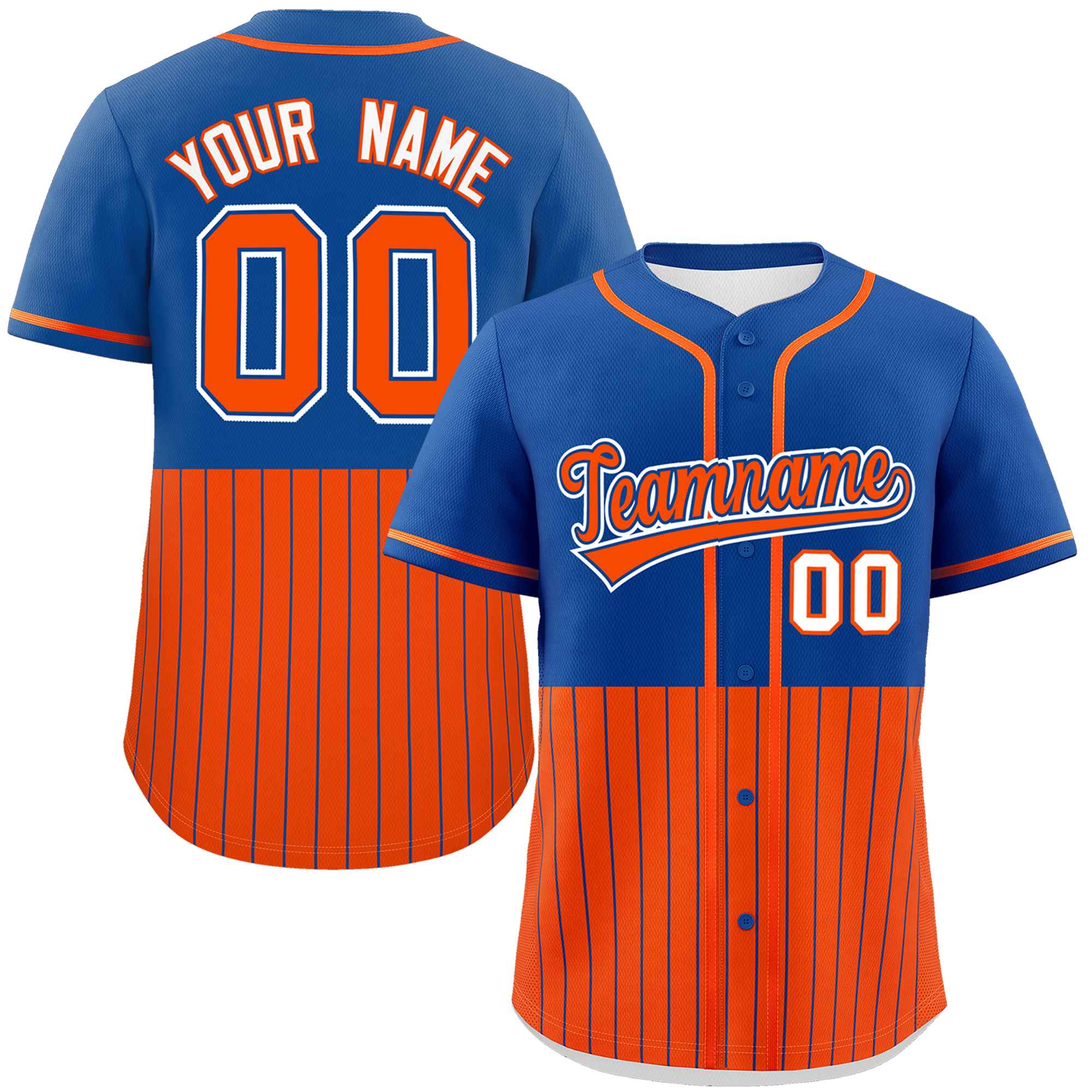 Custom Royal Orange Personalized Half Stripe Design Authentic Baseball Jersey