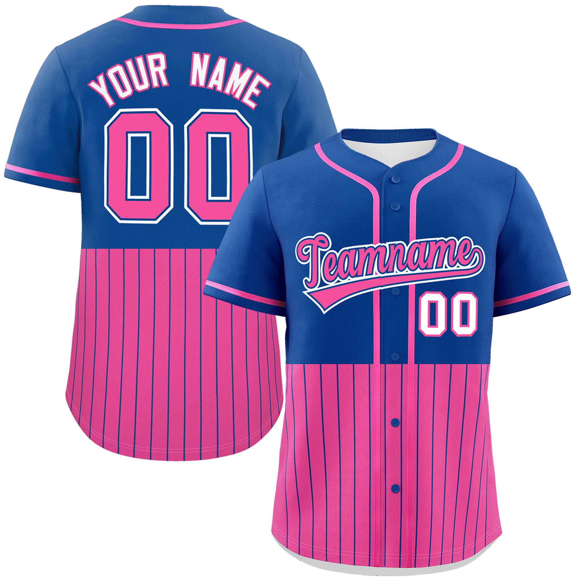 Custom Royal Pink Personalized Half Stripe Design Authentic Baseball Jersey