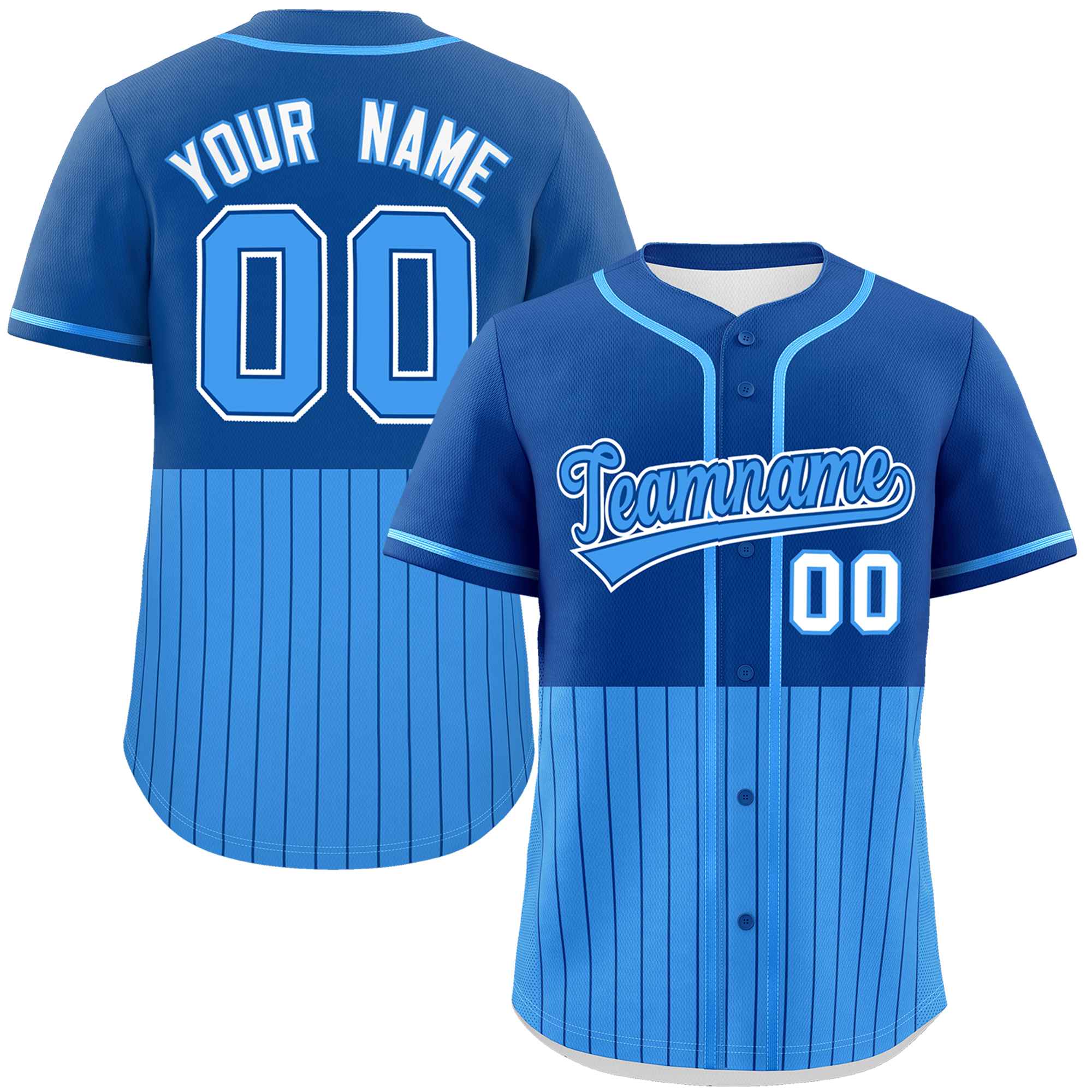 Custom Royal Powder Blue Personalized Half Stripe Design Authentic Baseball Jersey