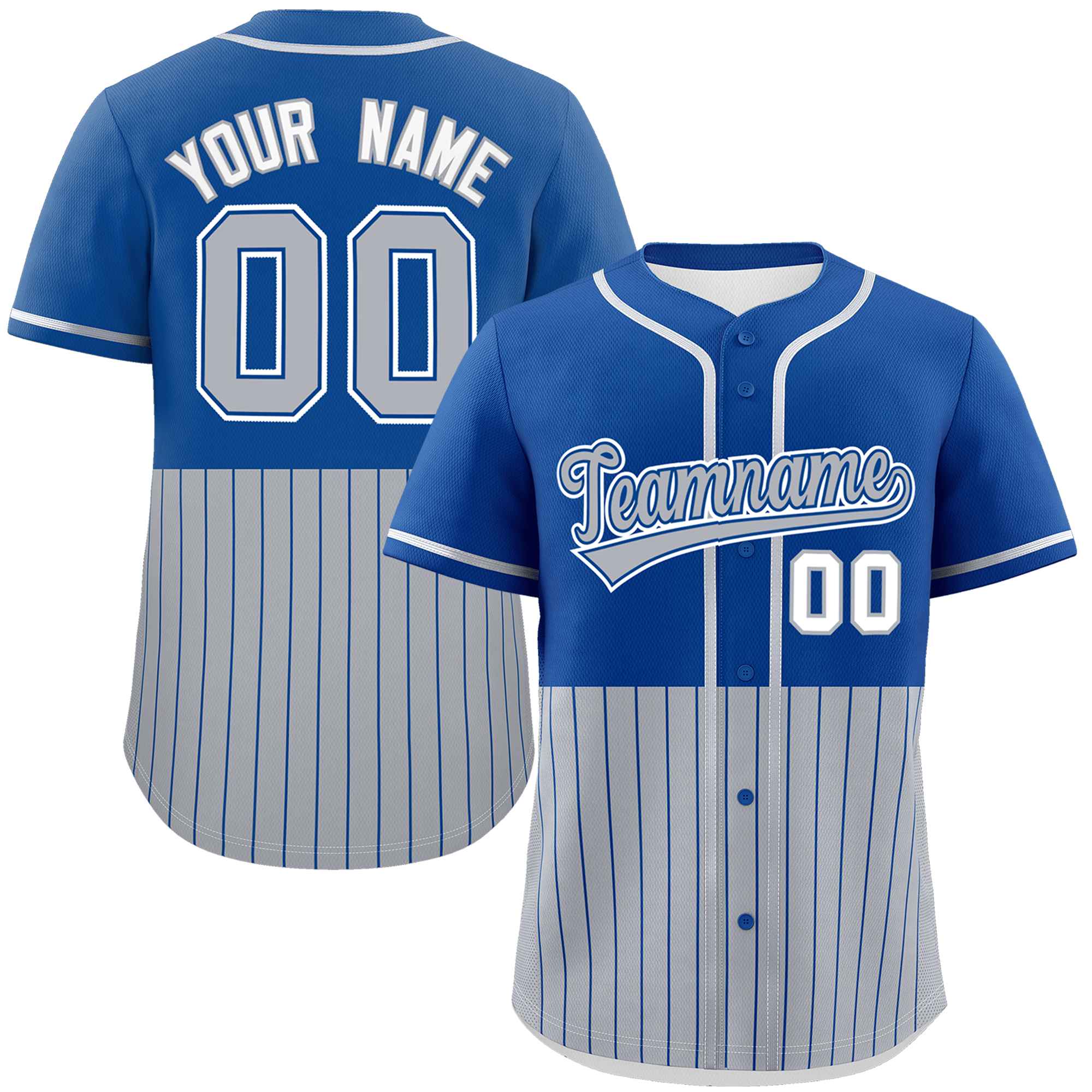 Custom Royal Gray Personalized Half Stripe Design Authentic Baseball Jersey