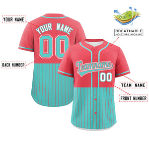 Custom Light Red Bright Green Personalized Half Stripe Design Authentic Baseball Jersey