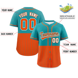 Custom Aqua Orange Personalized Half Stripe Design Authentic Baseball Jersey