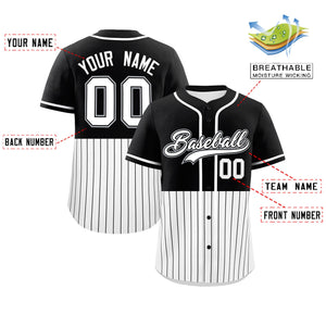 Custom Black White Personalized Half Stripe Design Authentic Baseball Jersey