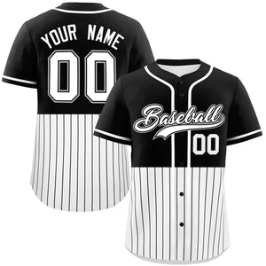 Custom Black White Personalized Half Stripe Design Authentic Baseball Jersey