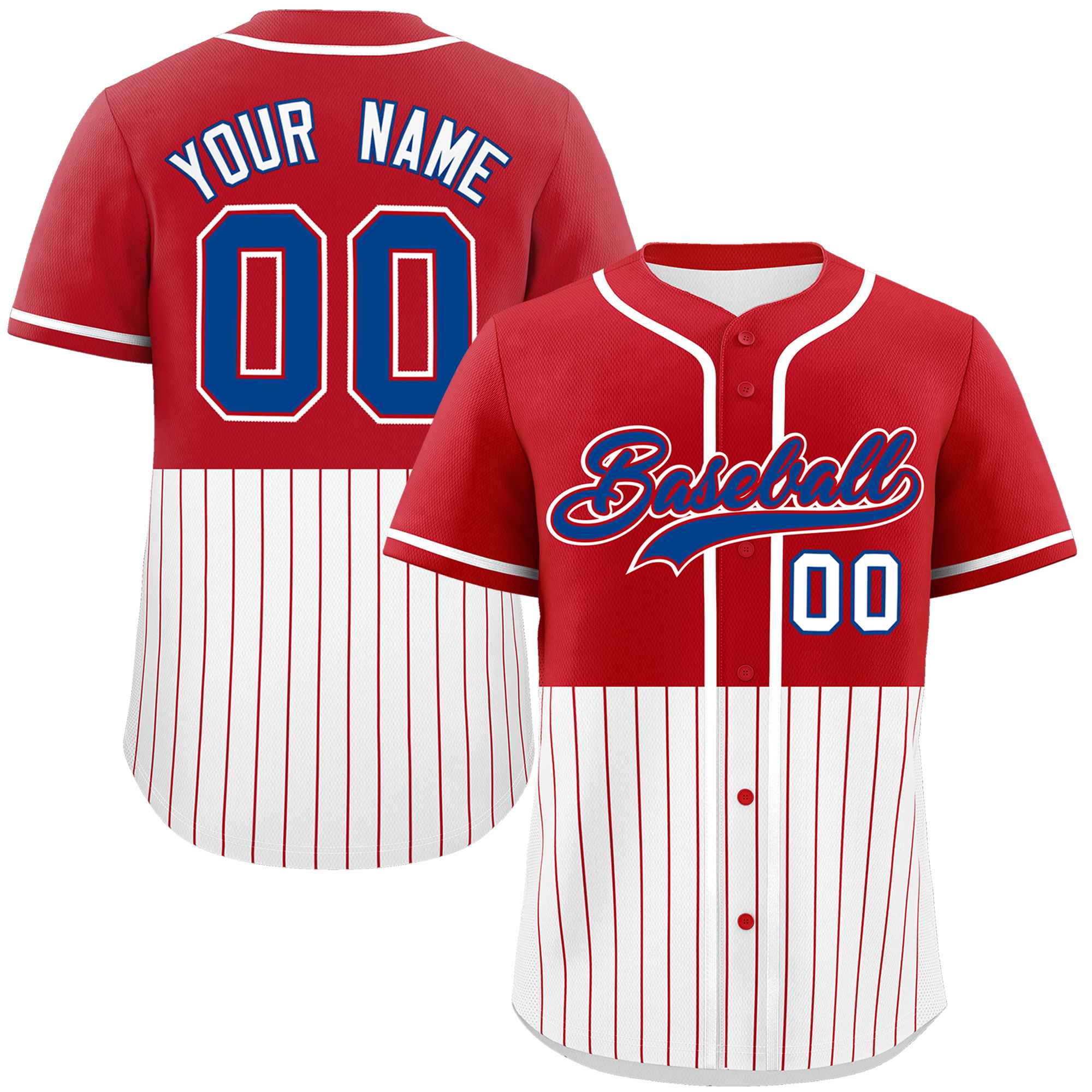 Custom Red White Personalized Half Stripe Design Authentic Baseball Jersey