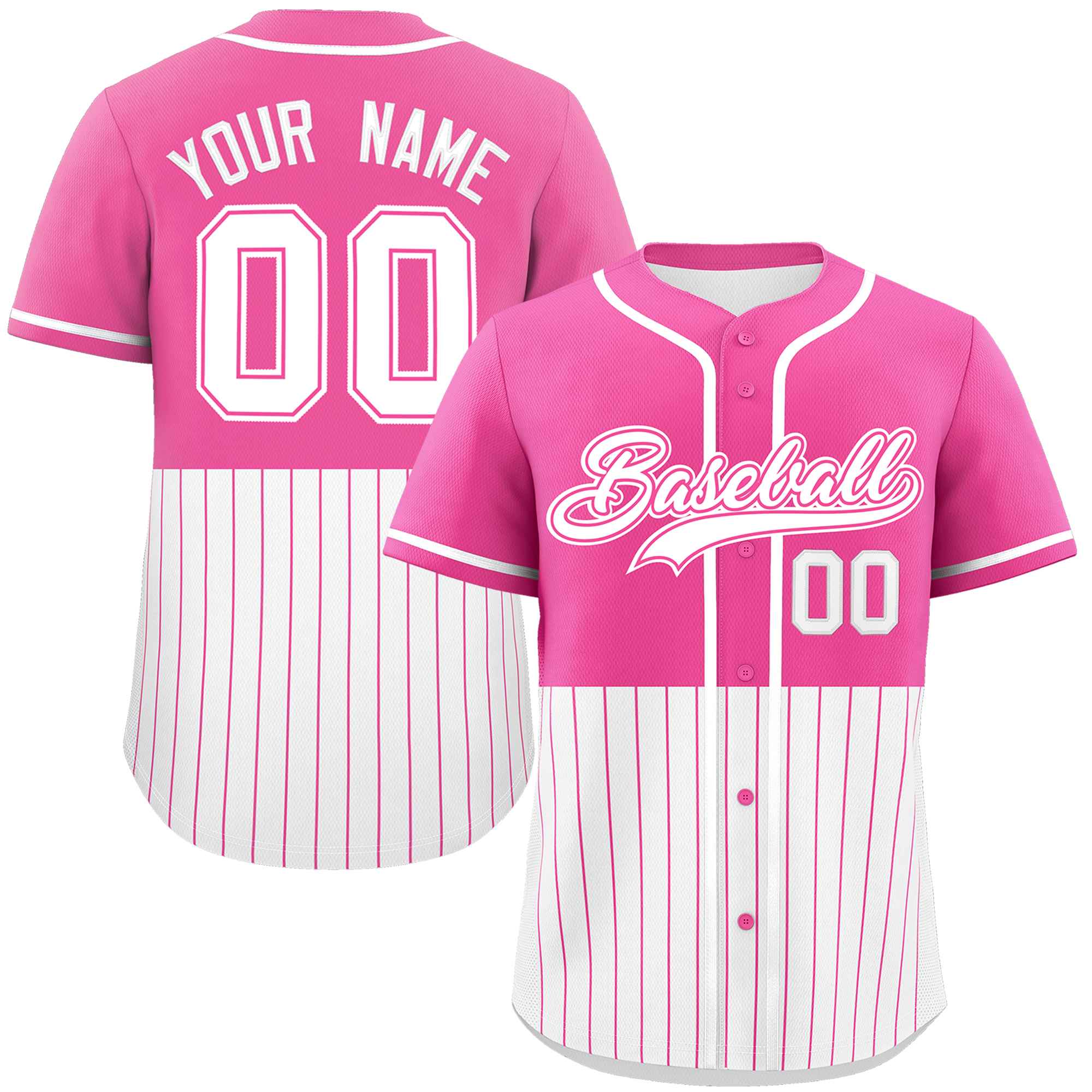 Custom Pink White Personalized Half Stripe Design Authentic Baseball Jersey