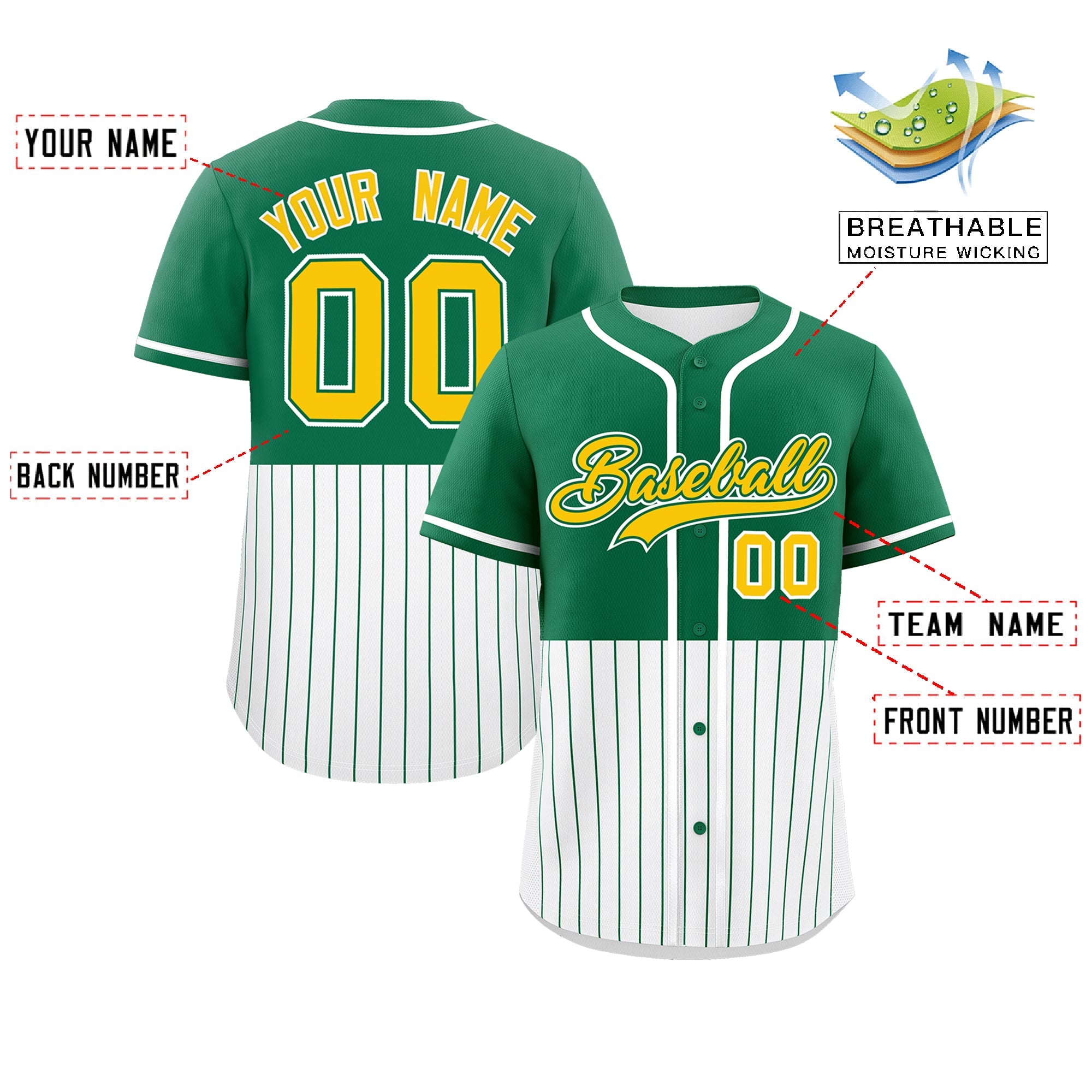 Custom Kelly Green White Personalized Half Stripe Design Authentic Baseball Jersey