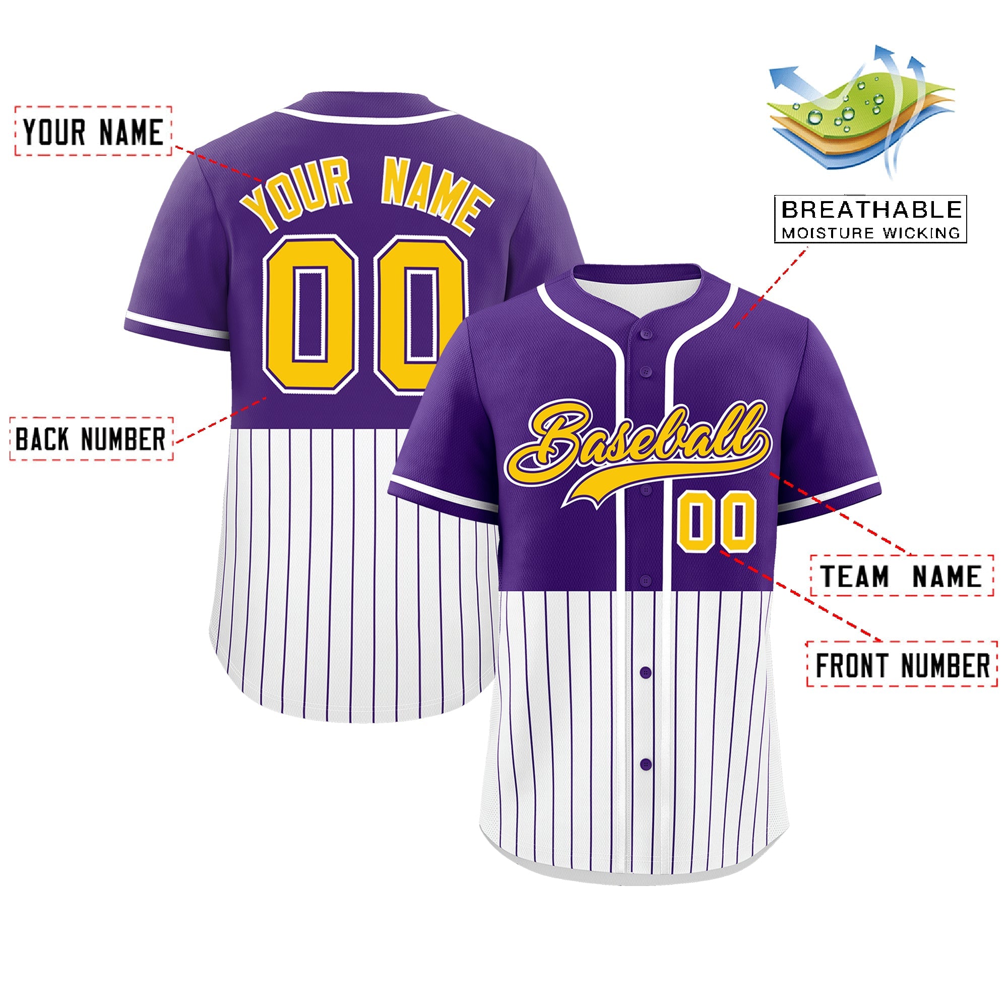 Custom Purple White Personalized Half Stripe Design Authentic Baseball Jersey