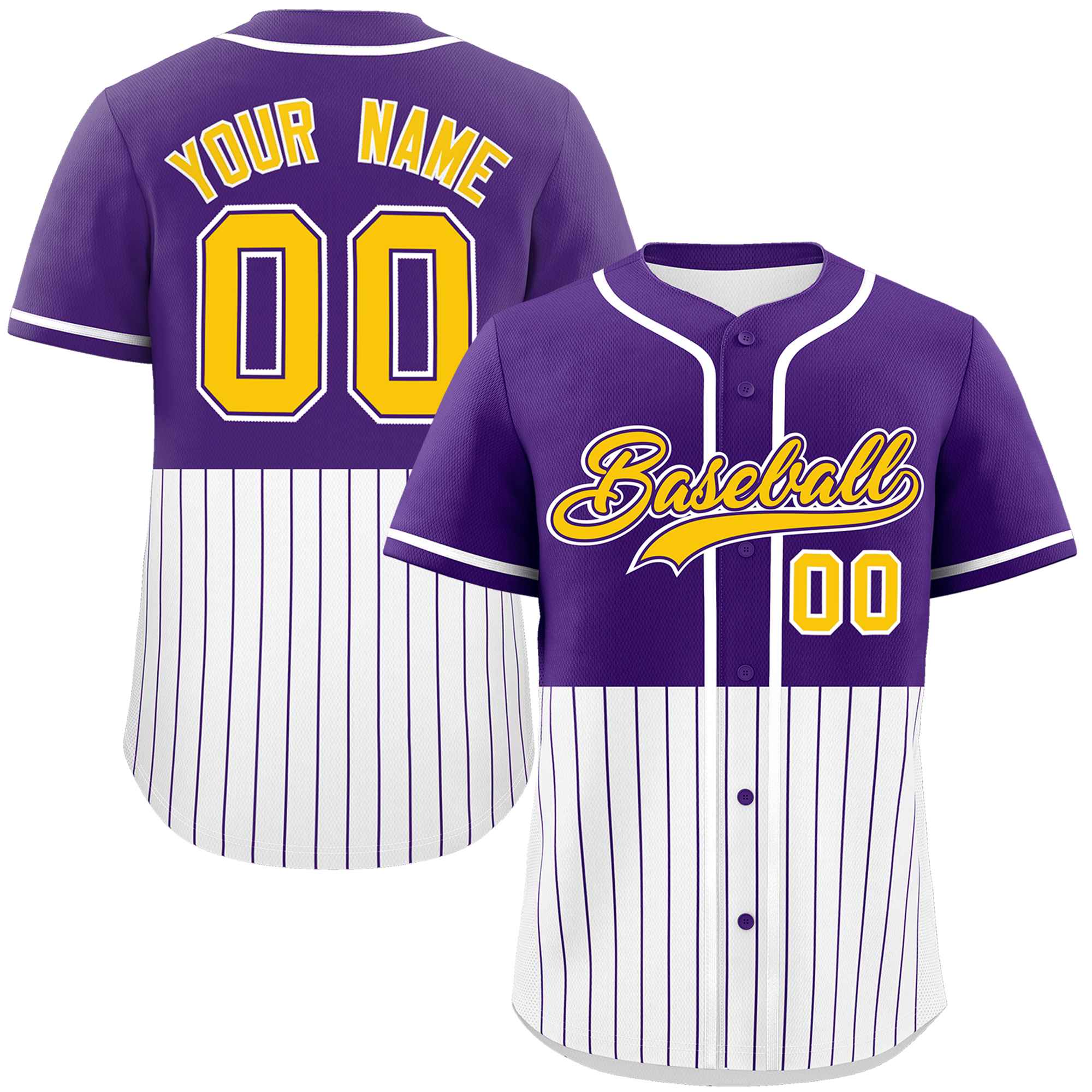 Custom Purple White Personalized Half Stripe Design Authentic Baseball Jersey