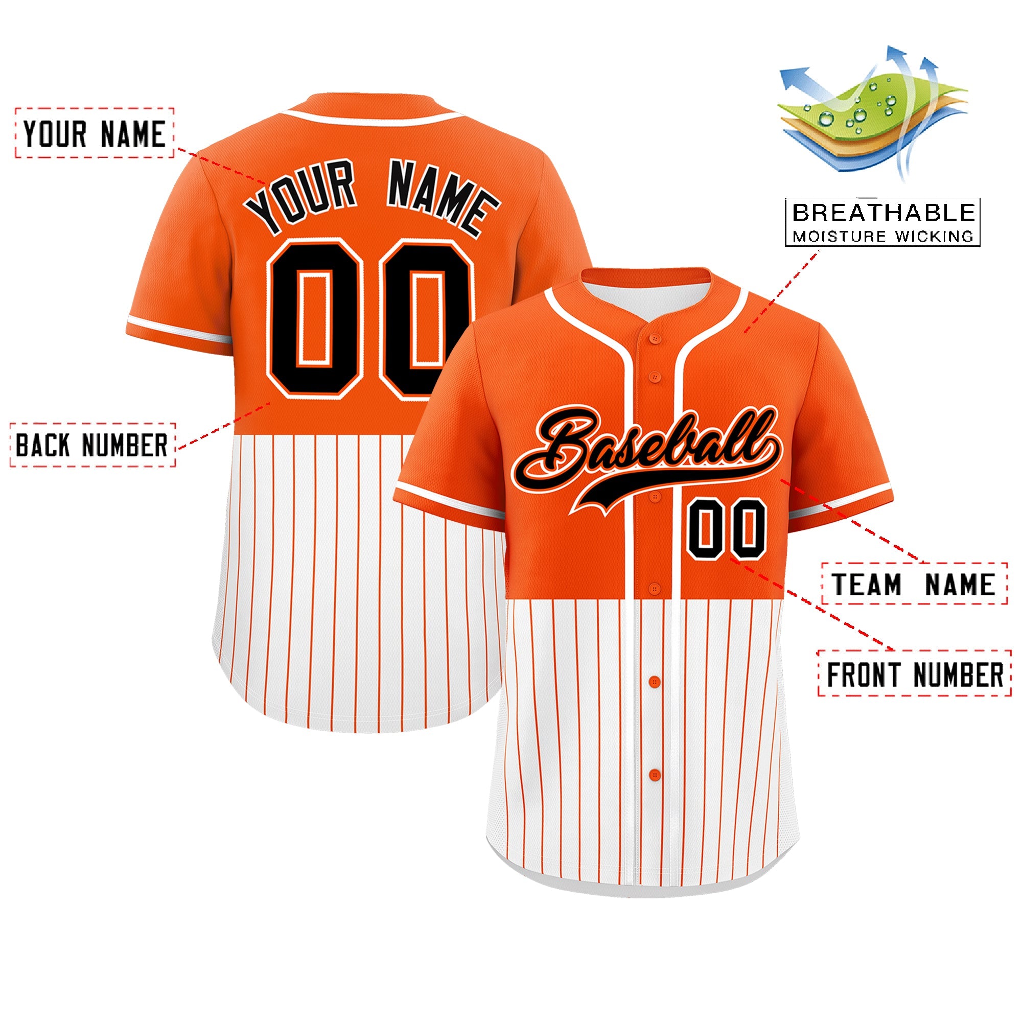 Custom Orange White Personalized Half Stripe Design Authentic Baseball Jersey