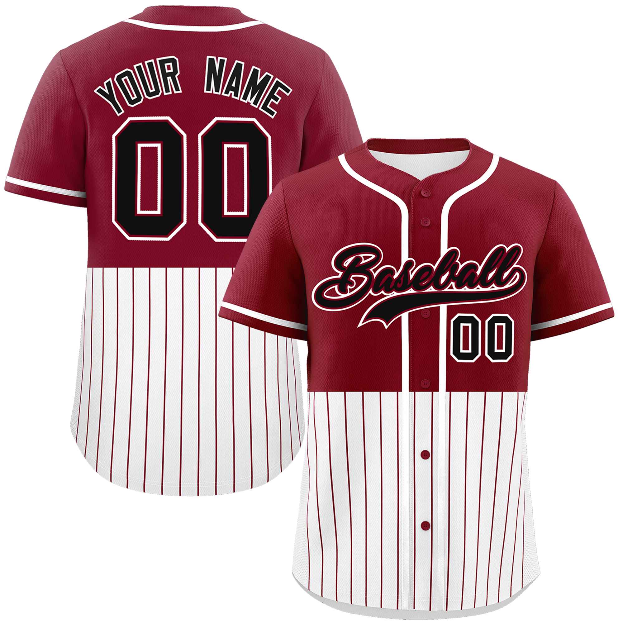 Custom Crimson White Personalized Half Stripe Design Authentic Baseball Jersey