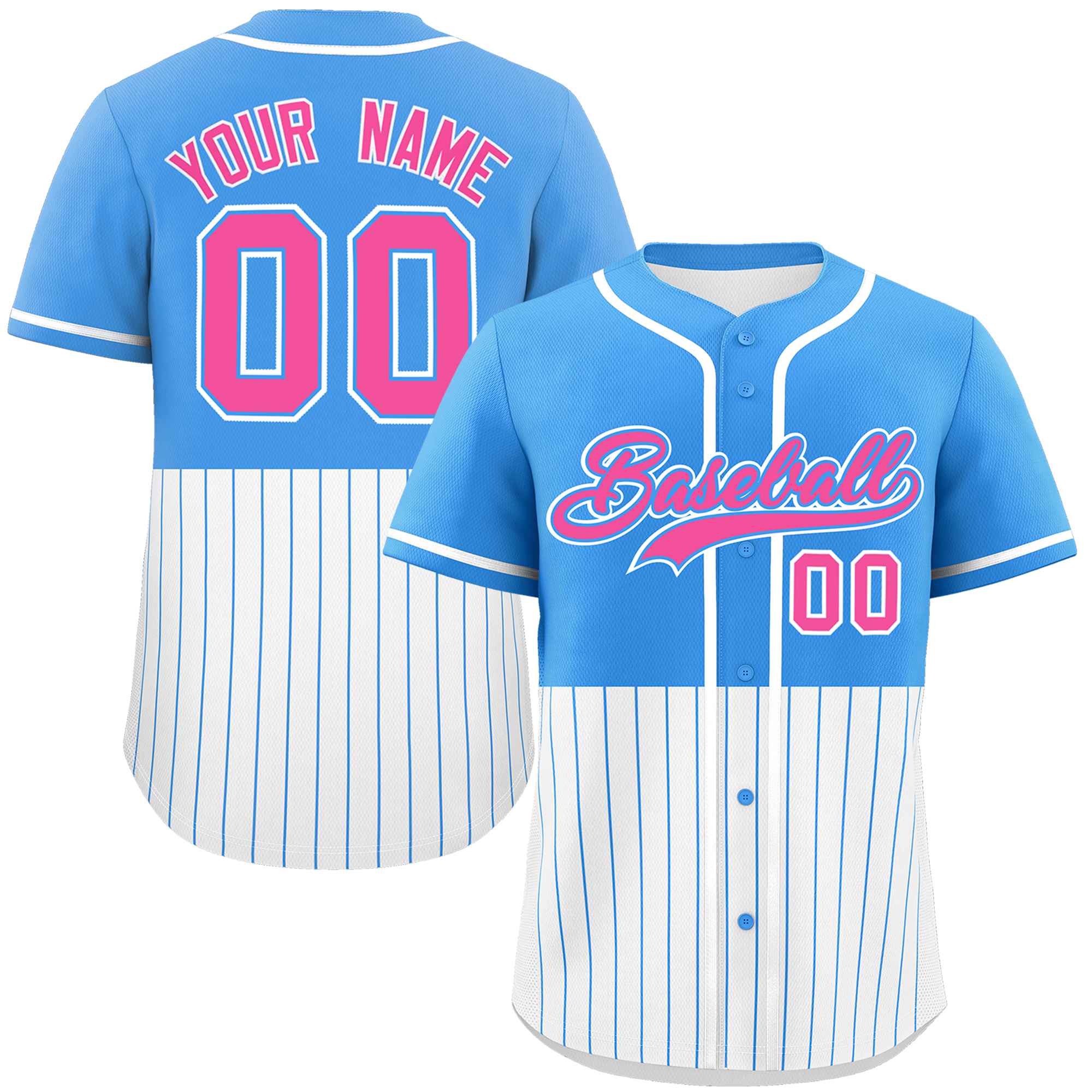 Custom Powder Blue White Personalized Half Stripe Design Authentic Baseball Jersey