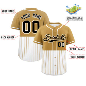 Custom Old Gold White Personalized Half Stripe Design Authentic Baseball Jersey