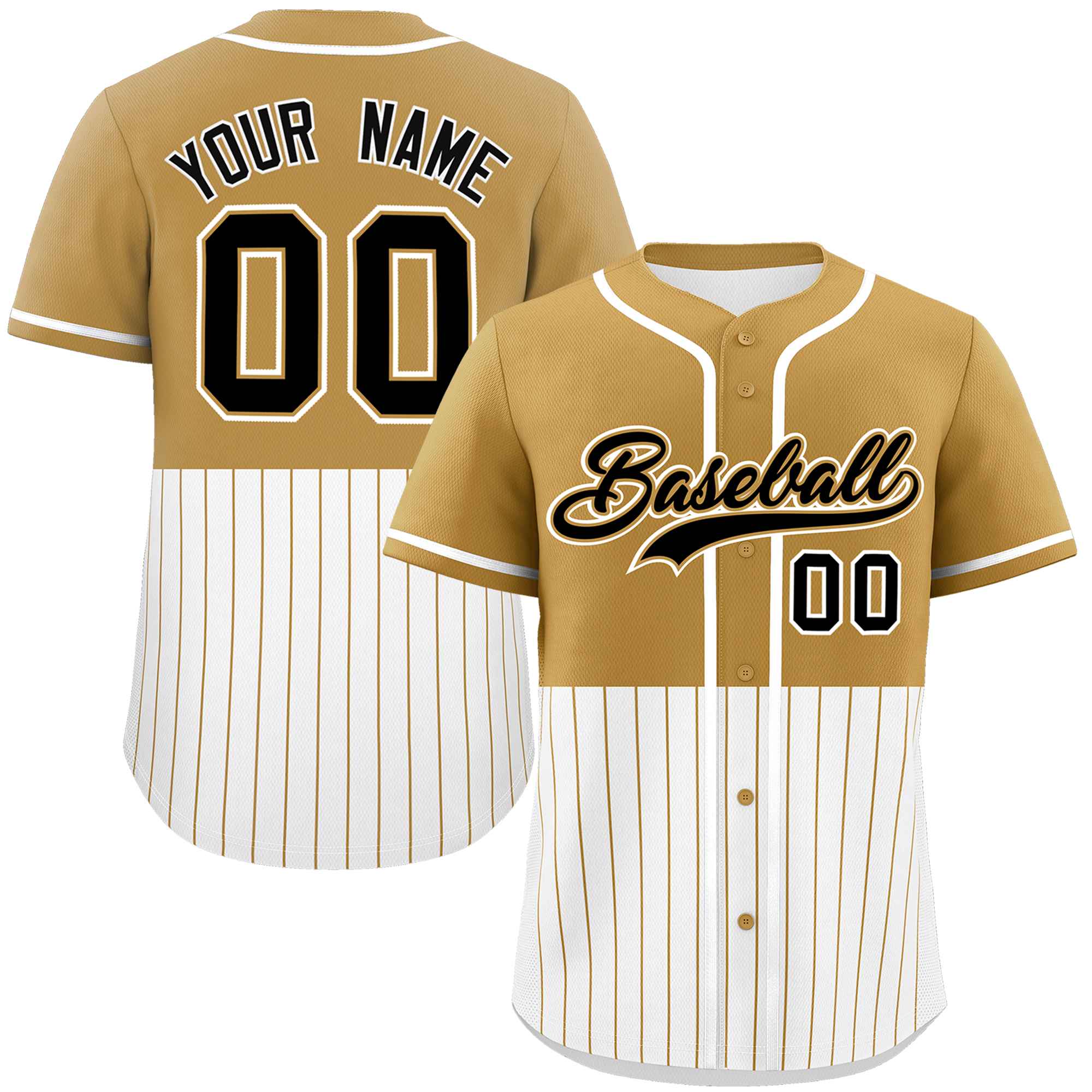 Custom Old Gold White Personalized Half Stripe Design Authentic Baseball Jersey