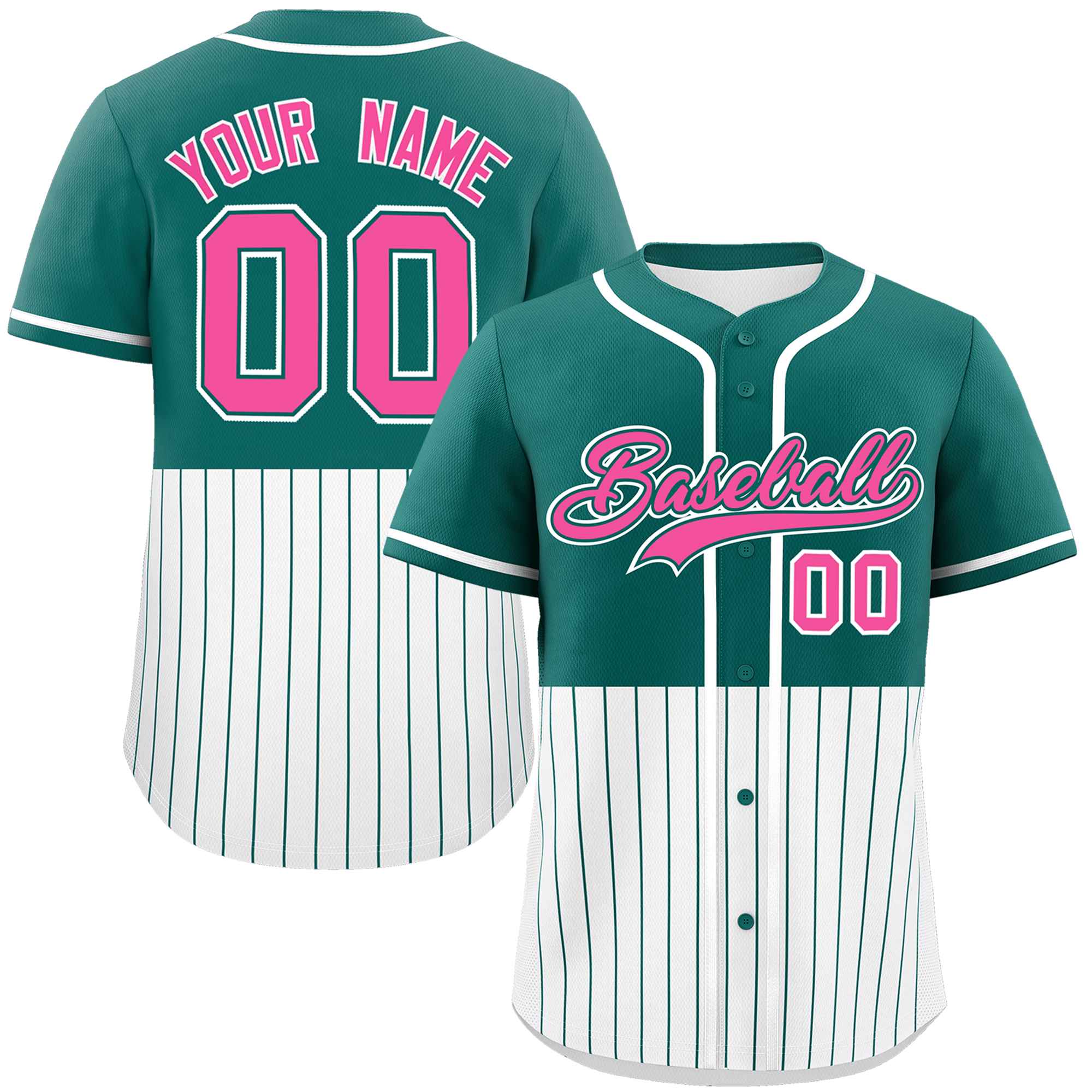 Custom Aqua White Personalized Half Stripe Design Authentic Baseball Jersey