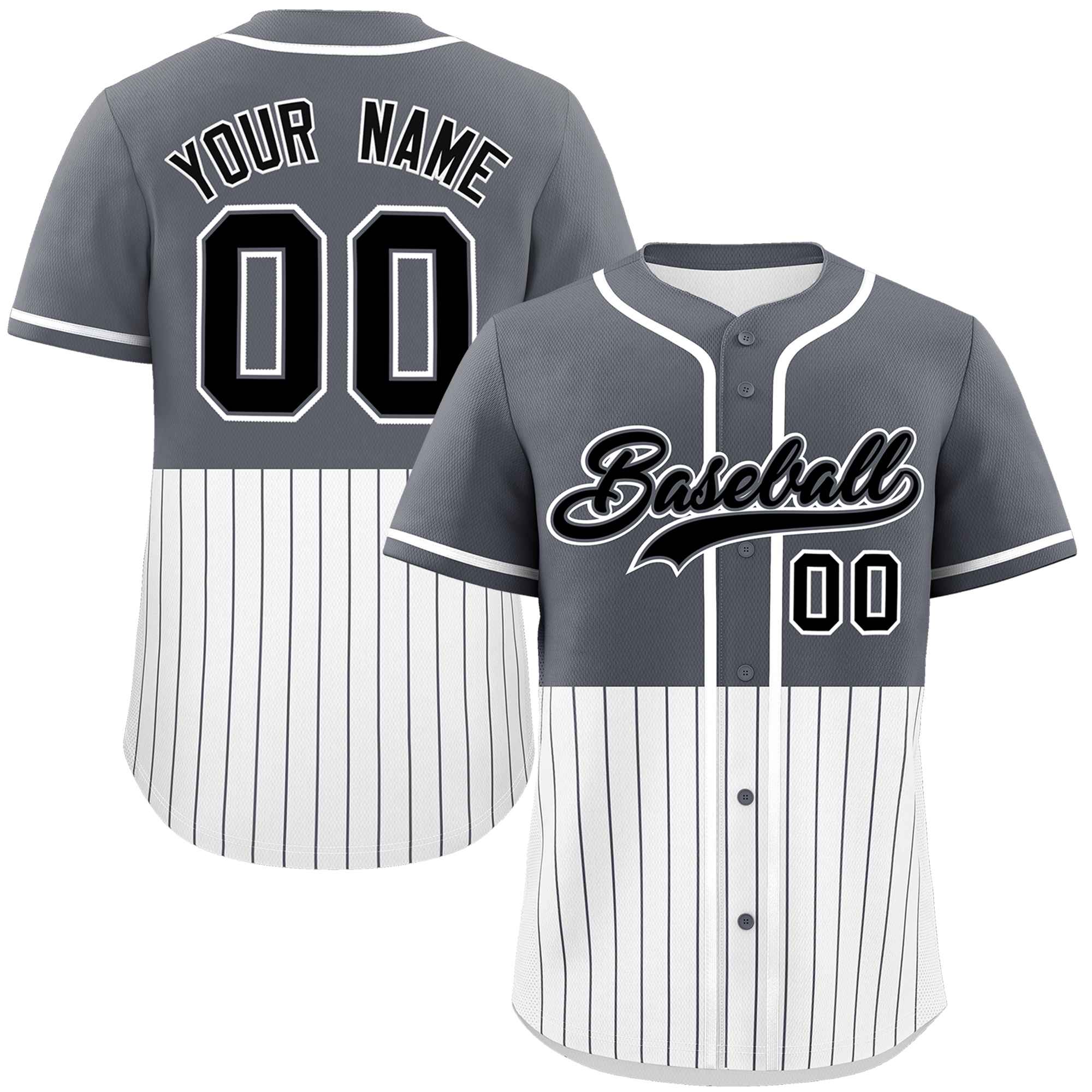 Custom Dark Gray White Personalized Half Stripe Design Authentic Baseball Jersey