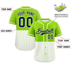 Custom Neon Green White Personalized Half Stripe Design Authentic Baseball Jersey