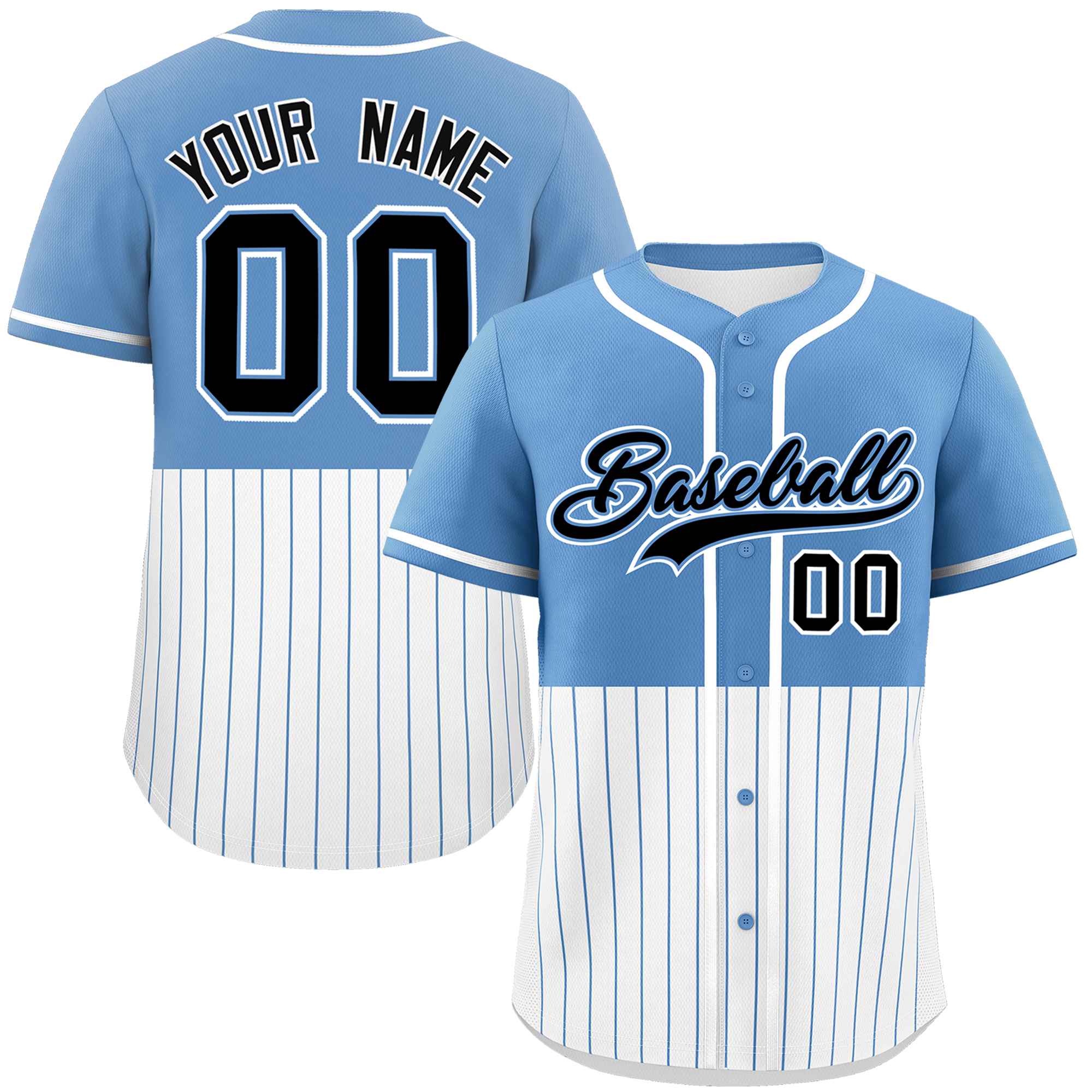 Custom Light Blue White Personalized Half Stripe Design Authentic Baseball Jersey