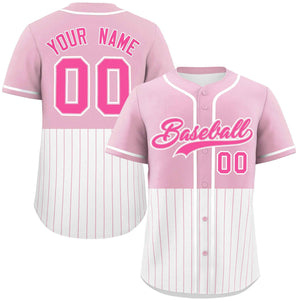 Custom Light Pink White Personalized Half Stripe Design Authentic Baseball Jersey