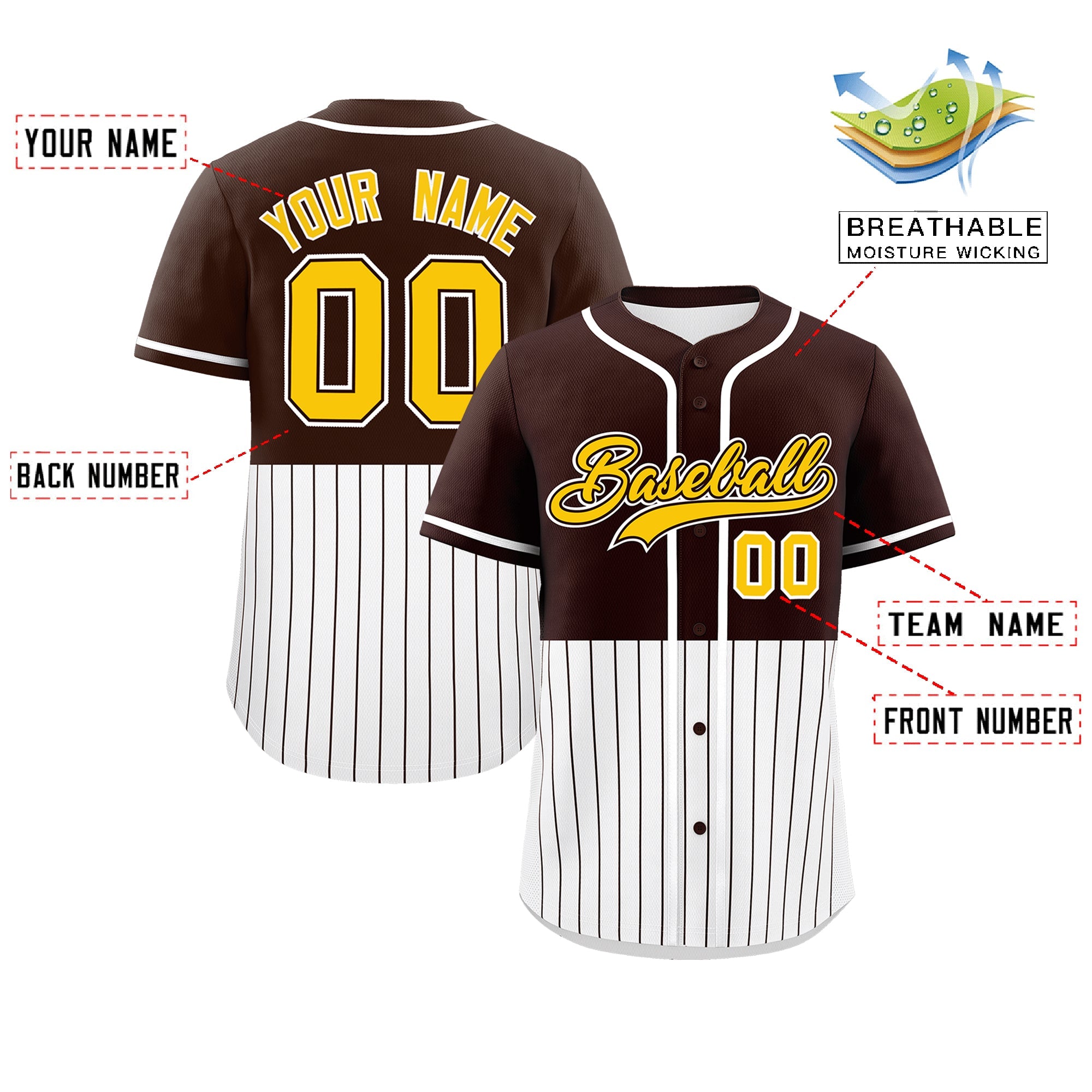 Custom Brown White Personalized Half Stripe Design Authentic Baseball Jersey