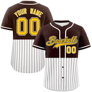 Custom Brown White Personalized Half Stripe Design Authentic Baseball Jersey