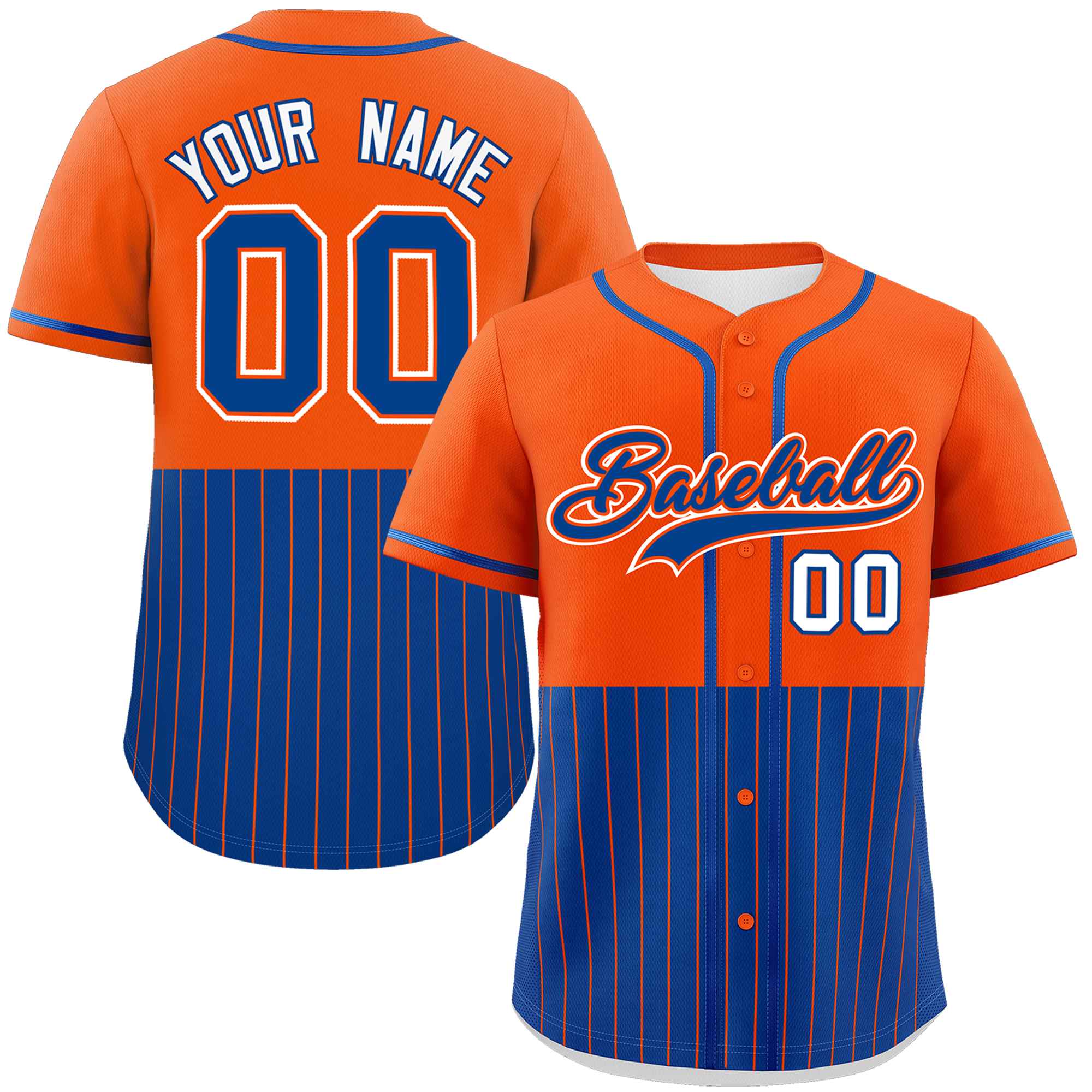 Custom Orange Royal Personalized Half Stripe Design Authentic Baseball Jersey