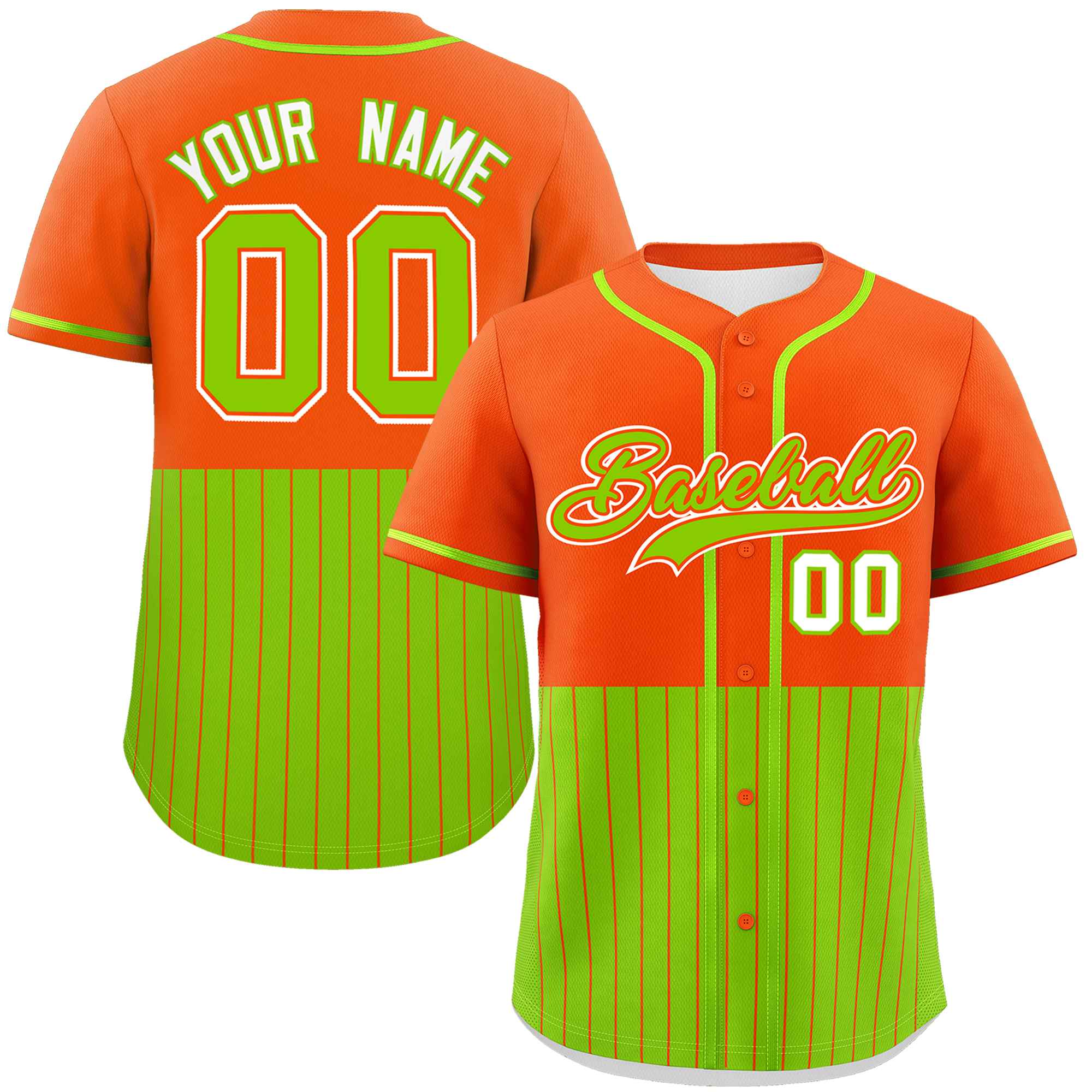 Custom Orange Neon Green Personalized Half Stripe Design Authentic Baseball Jersey