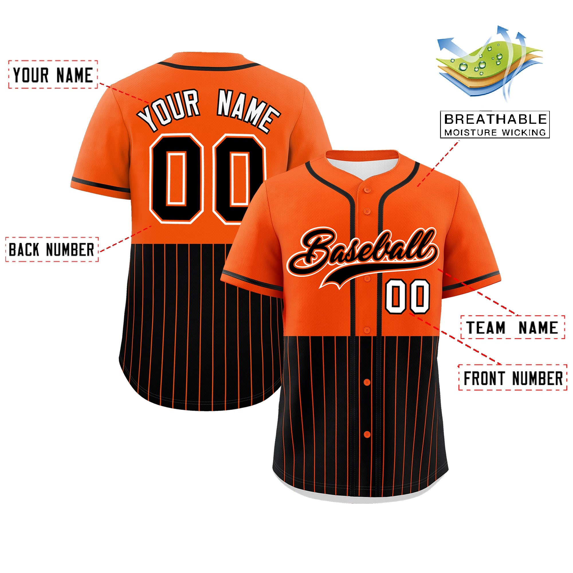 Custom Orange Black Personalized Half Stripe Design Authentic Baseball Jersey