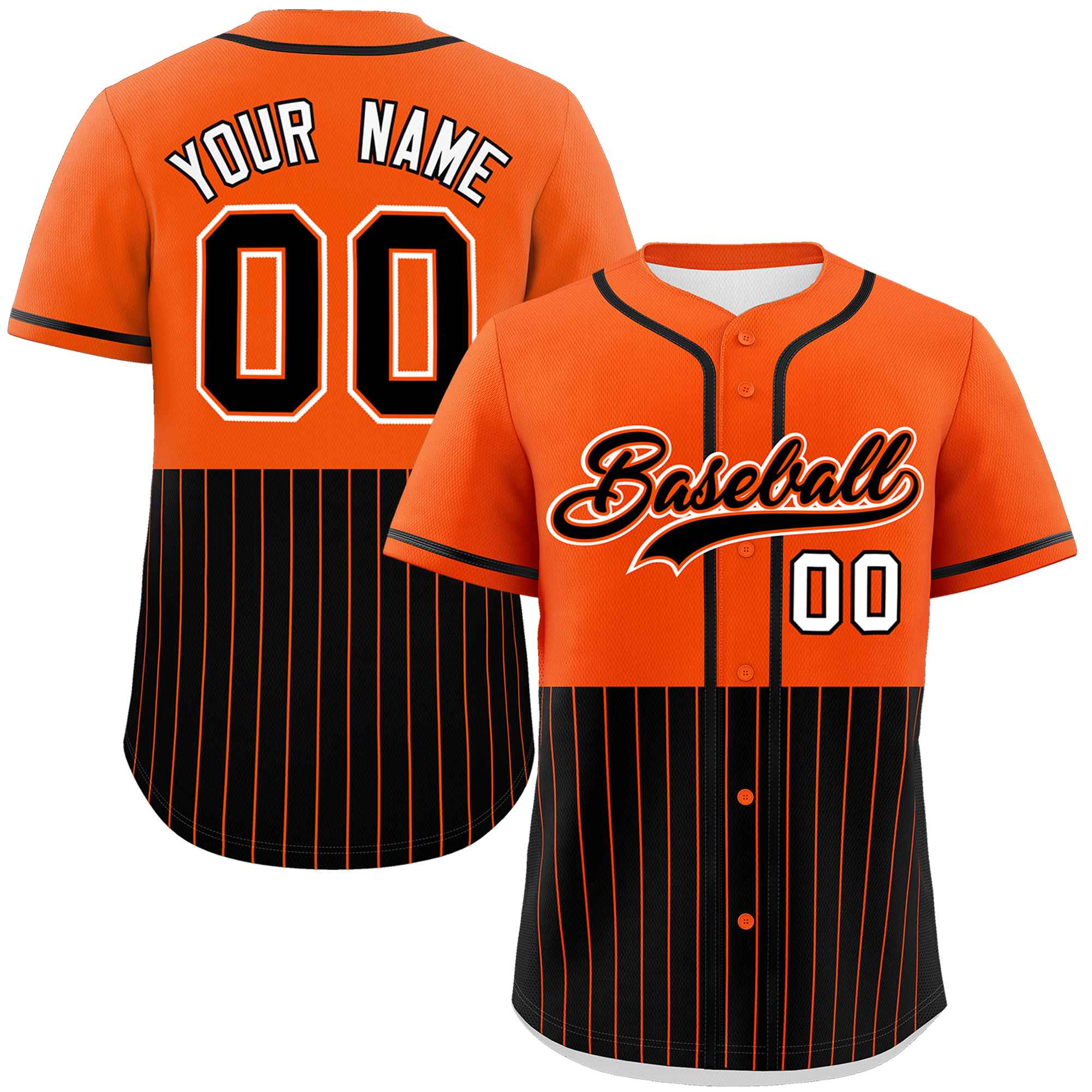 Custom Orange Black Personalized Half Stripe Design Authentic Baseball Jersey