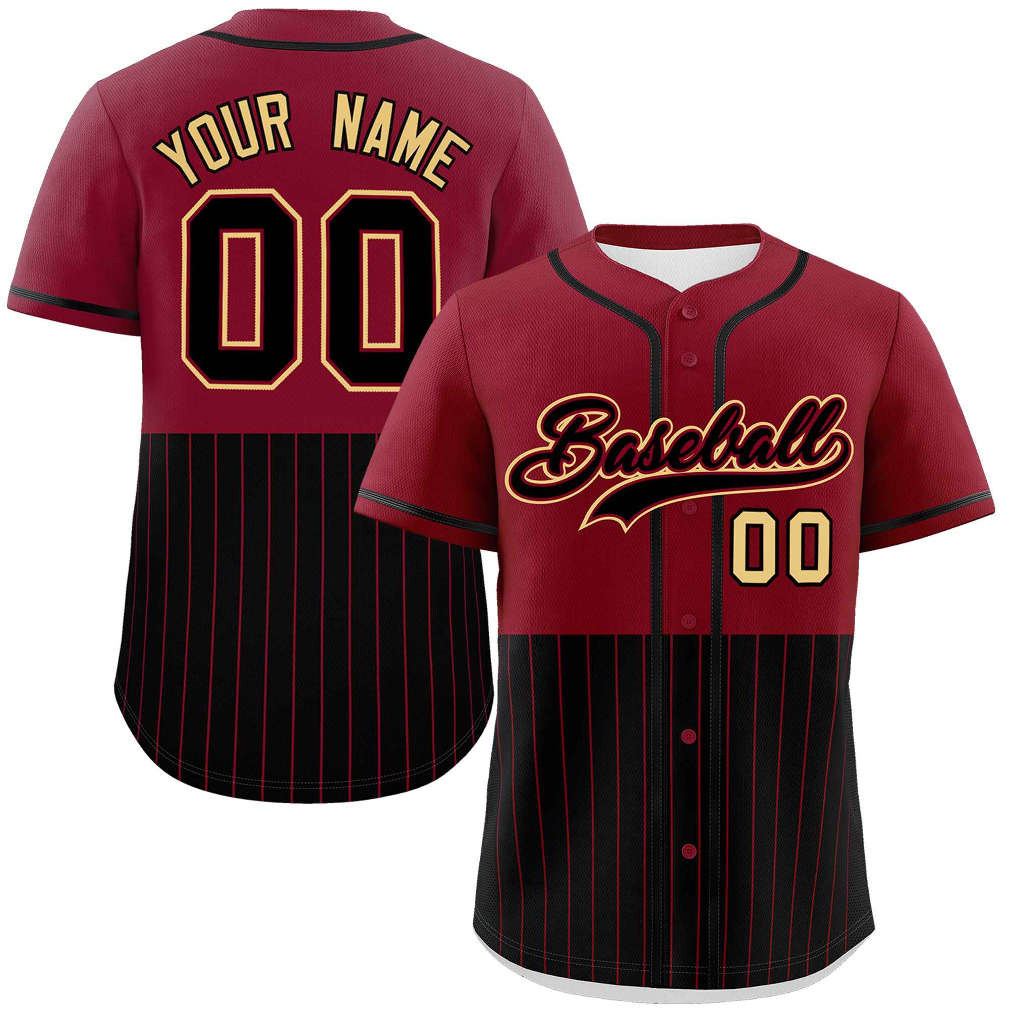 Custom Crimson Black Personalized Half Stripe Design Authentic Baseball Jersey