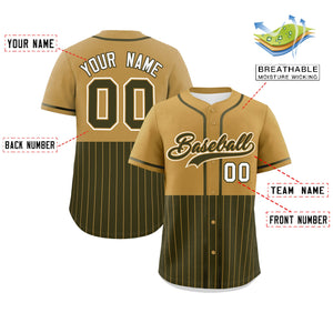 Custom Old Gold Olive Personalized Half Stripe Design Authentic Baseball Jersey