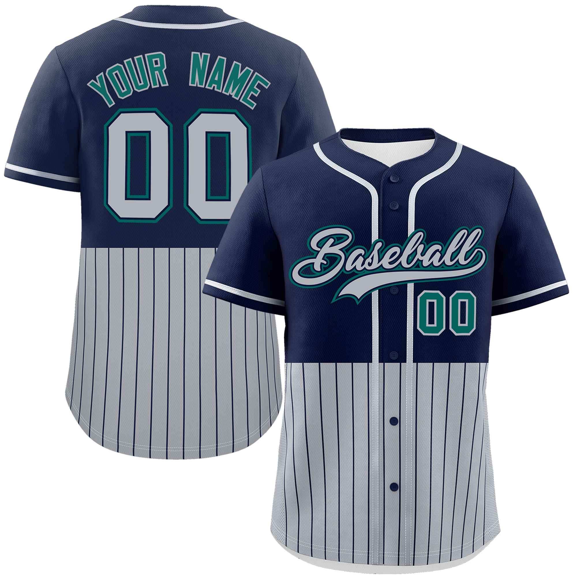 Custom Navy Gray Personalized Half Stripe Design Authentic Baseball Jersey