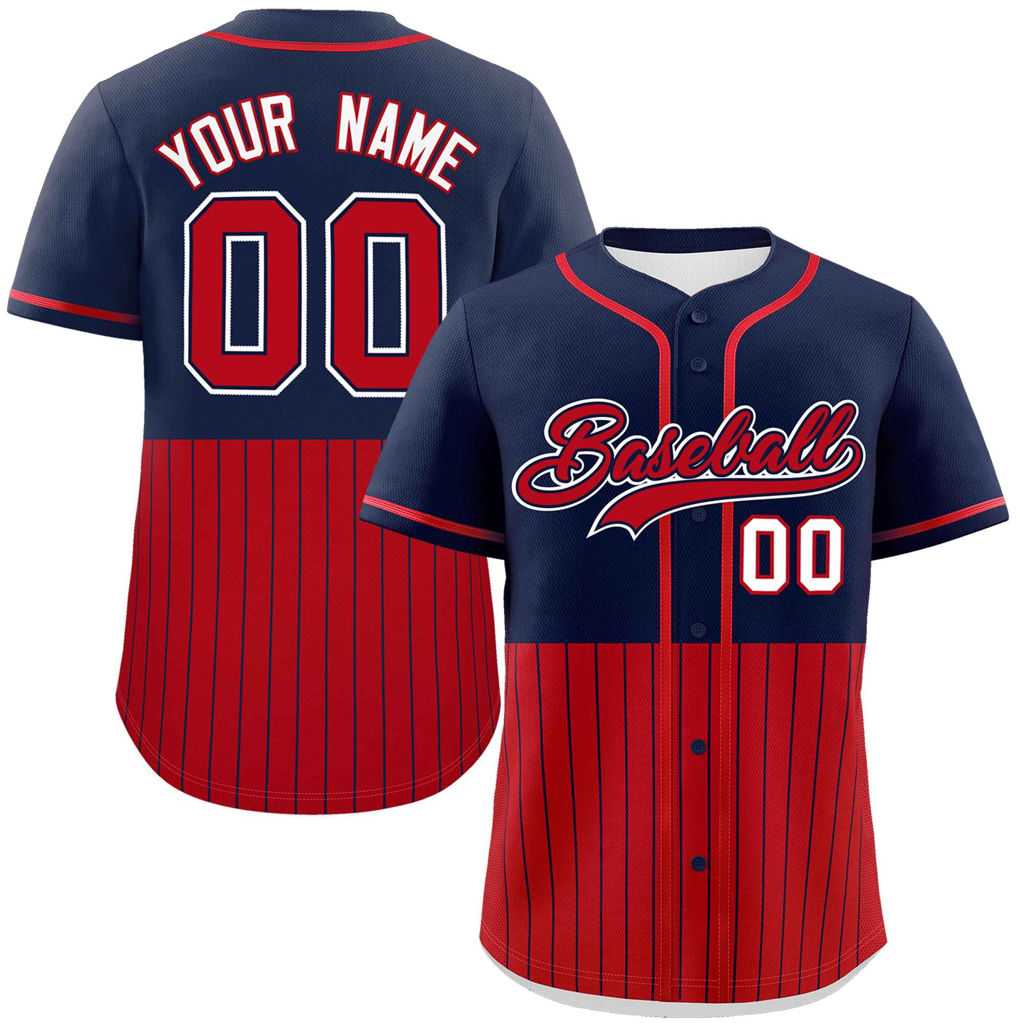 Custom Navy Red Personalized Half Stripe Design Authentic Baseball Jersey