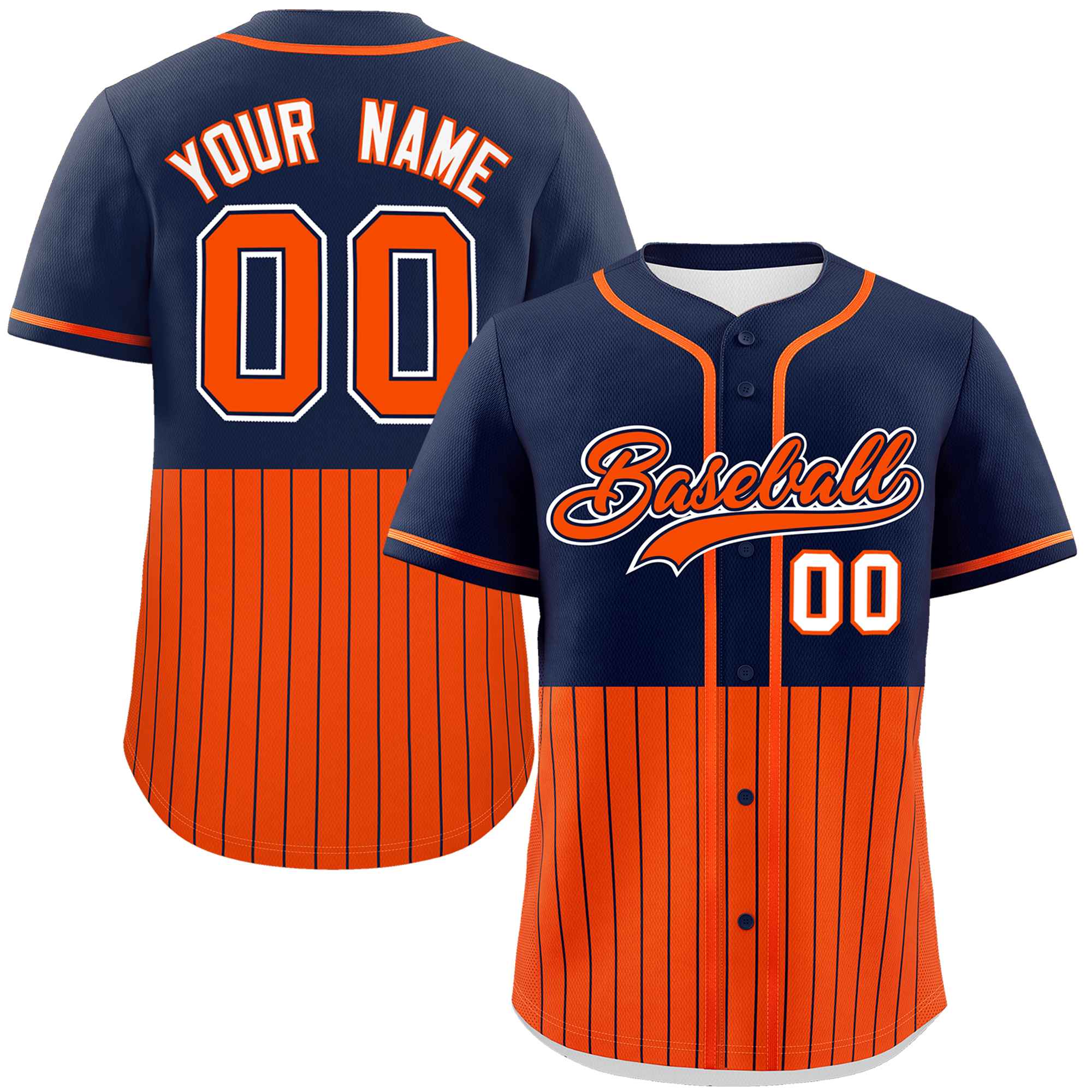 Custom Navy Orange Personalized Half Stripe Design Authentic Baseball Jersey