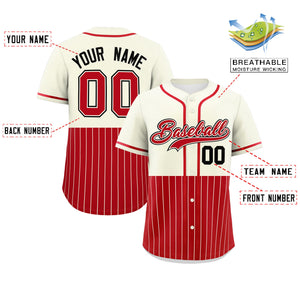 Custom Cream Red Personalized Half Stripe Design Authentic Baseball Jersey