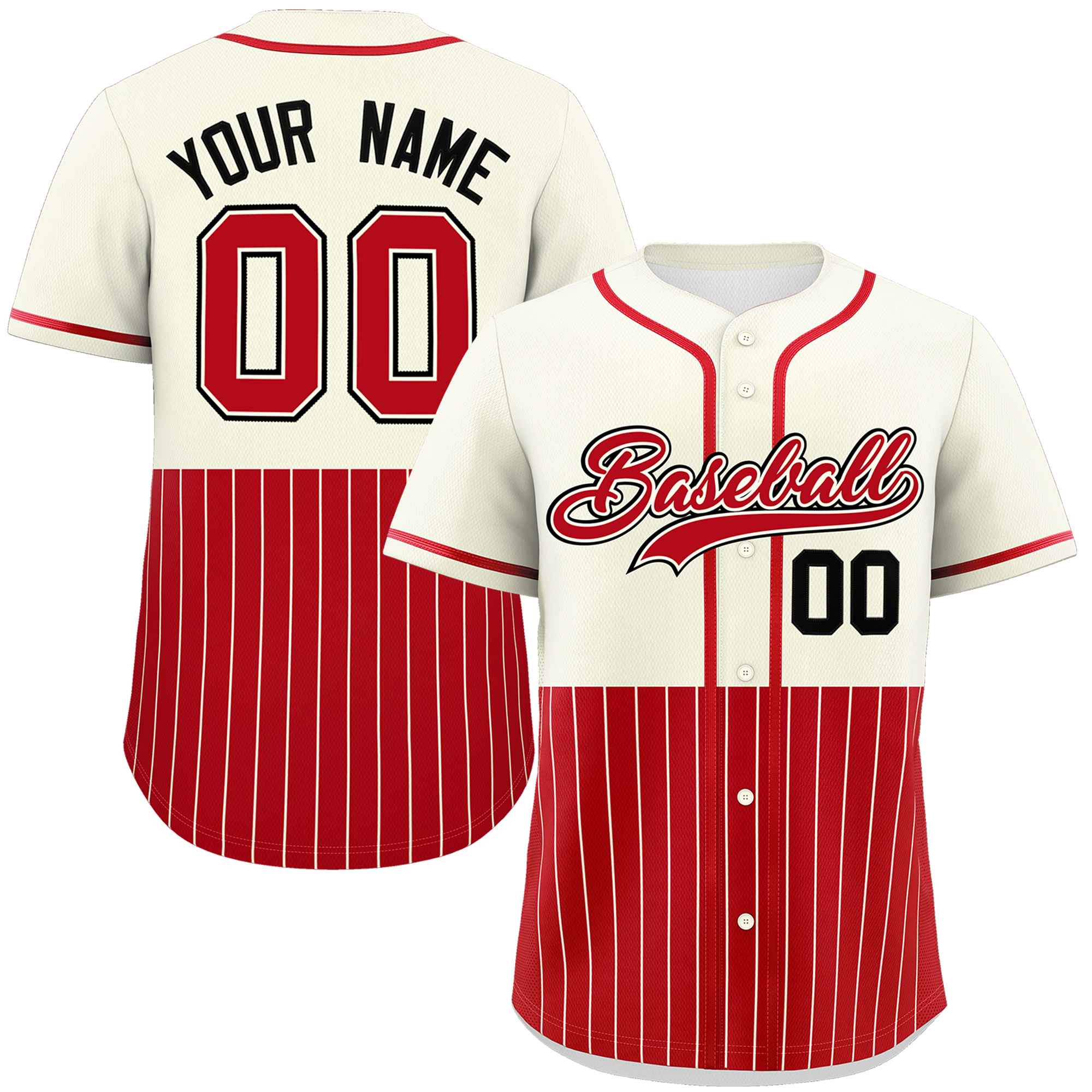 Custom Cream Red Personalized Half Stripe Design Authentic Baseball Jersey