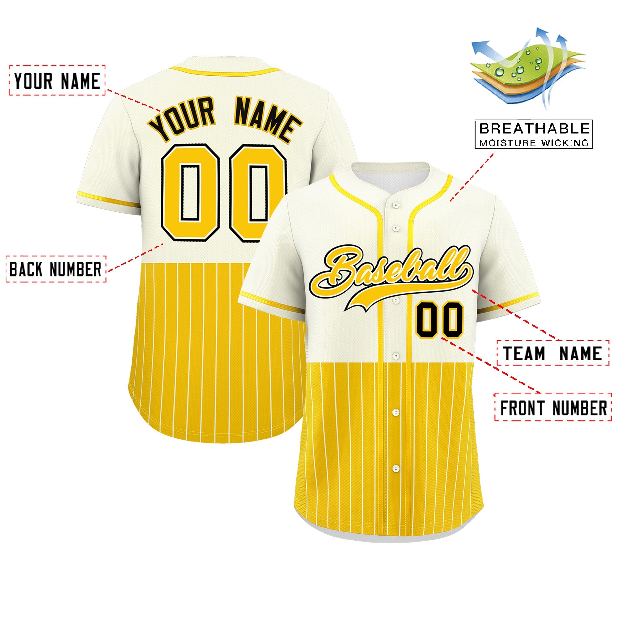 Custom Cream Gold Personalized Half Stripe Design Authentic Baseball Jersey