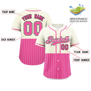 Custom Cream Pink Personalized Half Stripe Design Authentic Baseball Jersey