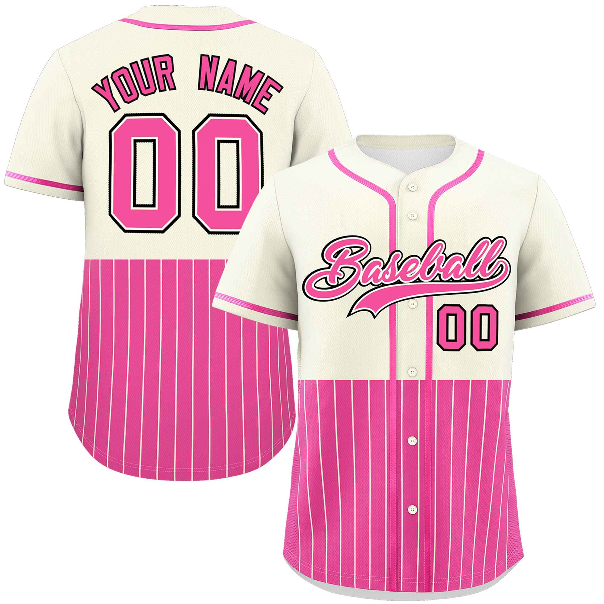 Custom Cream Pink Personalized Half Stripe Design Authentic Baseball Jersey