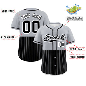 Custom Gray Black Personalized Half Stripe Design Authentic Baseball Jersey