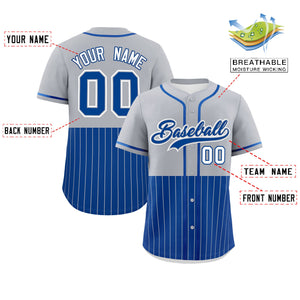 Custom Gray Royal Personalized Half Stripe Design Authentic Baseball Jersey