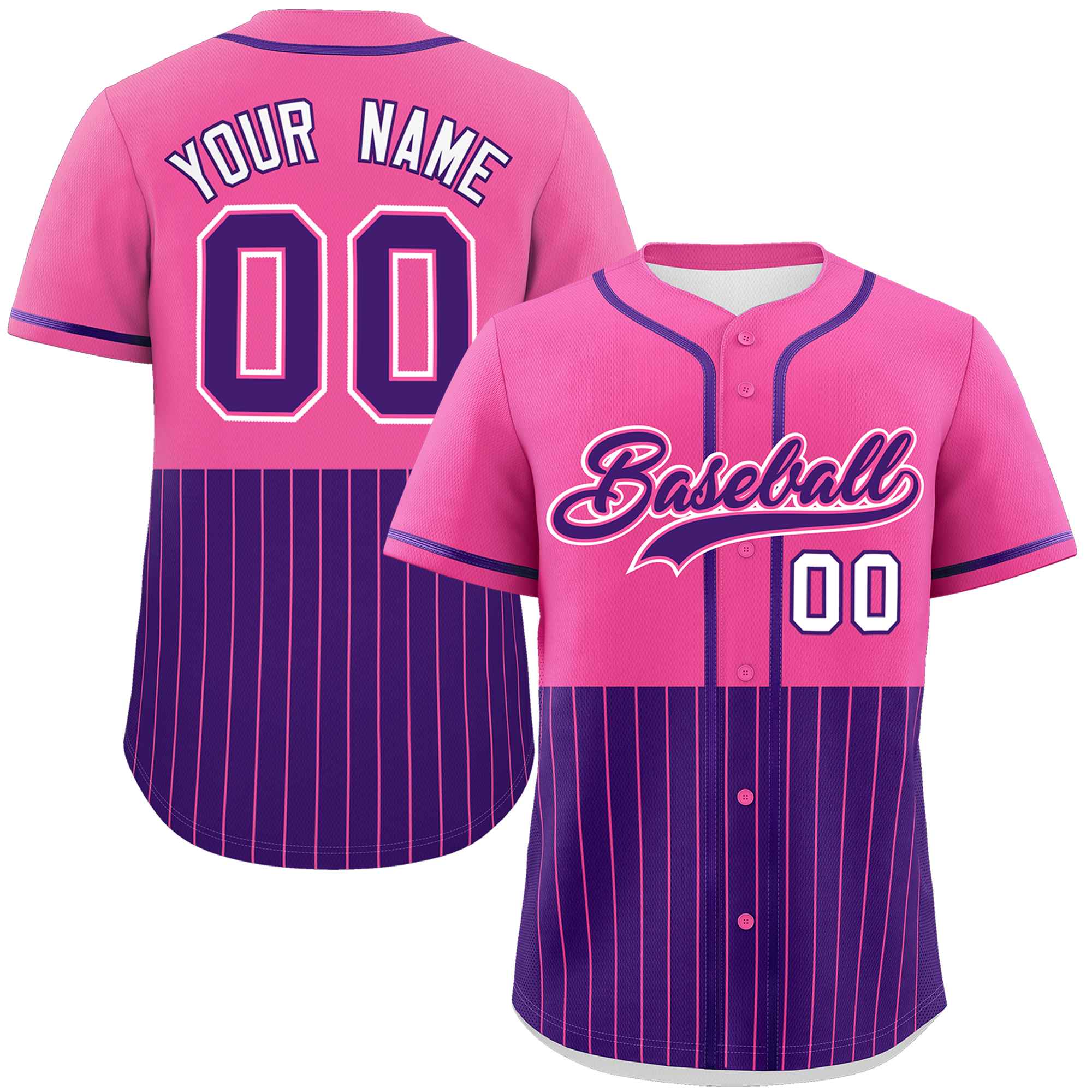 Custom Pink Purple Personalized Half Stripe Design Authentic Baseball Jersey