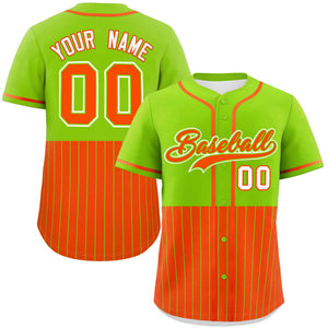 Custom Neon Green Orange Personalized Half Stripe Design Authentic Baseball Jersey