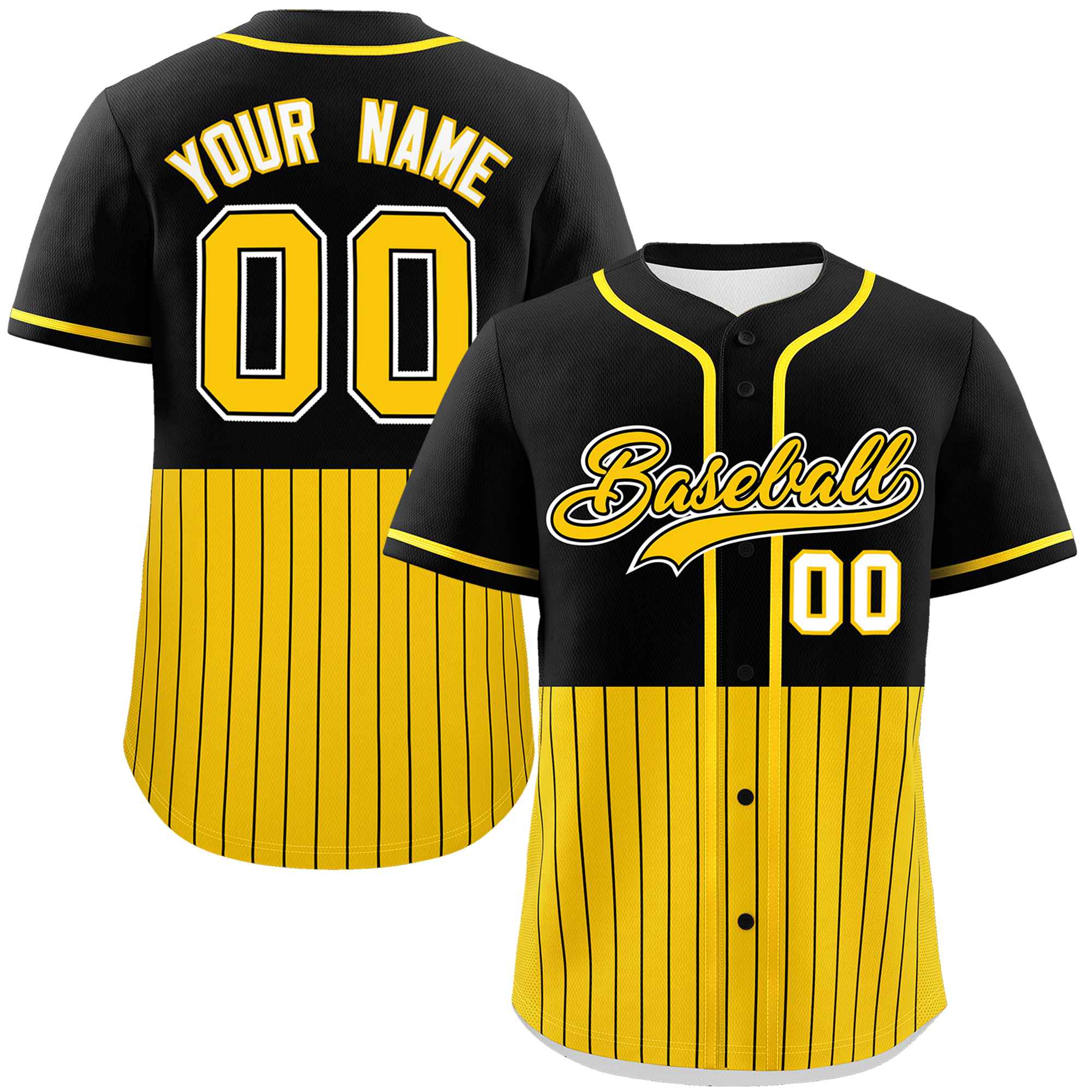 Custom Black Gold Personalized Half Stripe Design Authentic Baseball Jersey