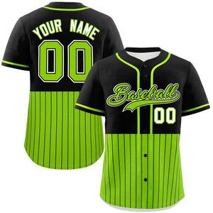 Custom Black Neon Green Personalized Half Stripe Design Authentic Baseball Jersey