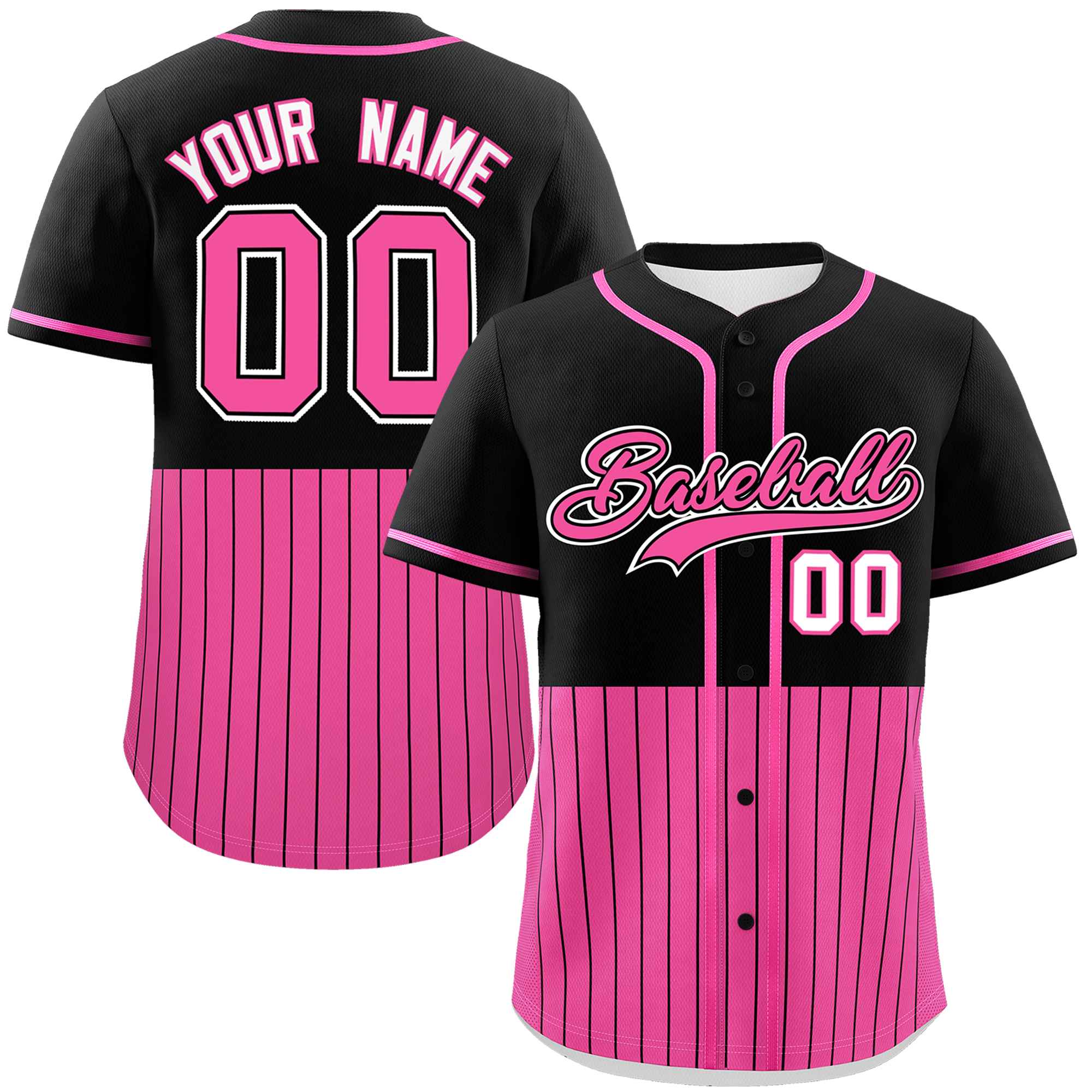 Custom Black Pink Personalized Half Stripe Design Authentic Baseball Jersey